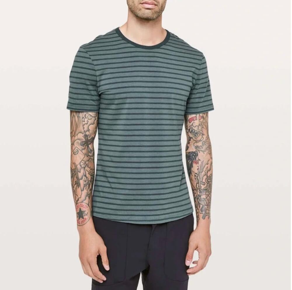 Lululemon Men's Yachtie Stripe Sea Steel Gravity Green Stripe 5 Year Basic Tee M